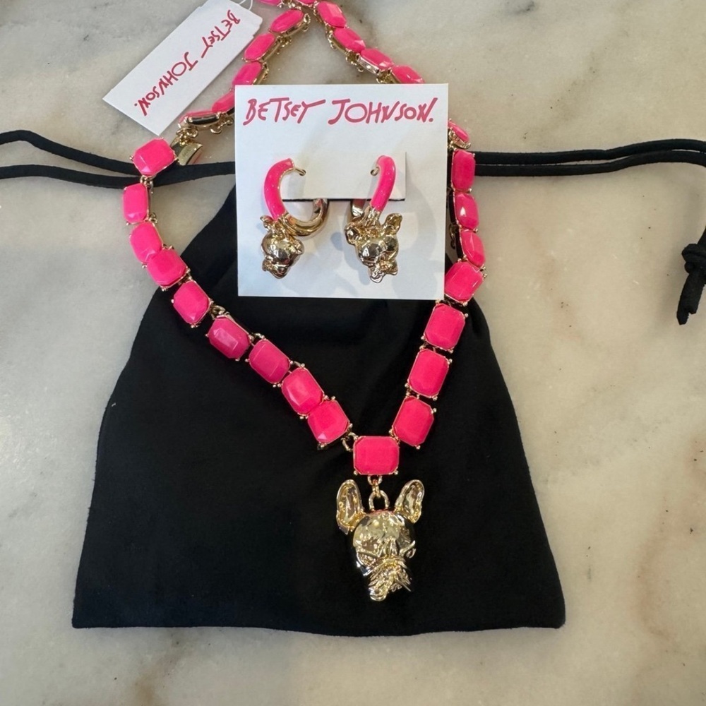 NWT Betsey Johnson Frenchie Crystal Tennis necklace and Earrings Set